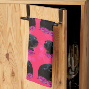 Black Guinea Pigs On Pretty Pink Roses Kitchen Towel