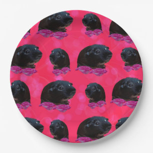Black Guinea Pigs On Pretty Pink Roses Paper Plates