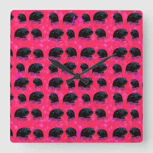 Black Guinea Pigs On Pretty Pink Roses Square Wall Clock