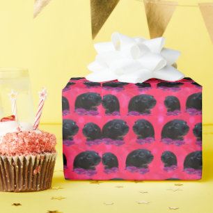 Black Guinea Pigs On Pretty Pink Roses Wrapping Paper