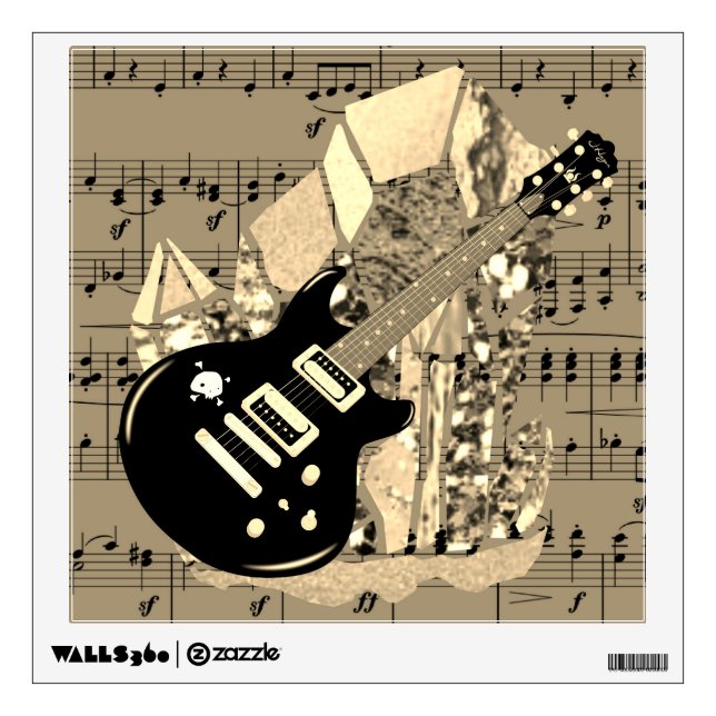 Black Guitar Golden Sheet Music Crystal Wall Sticker (Front)