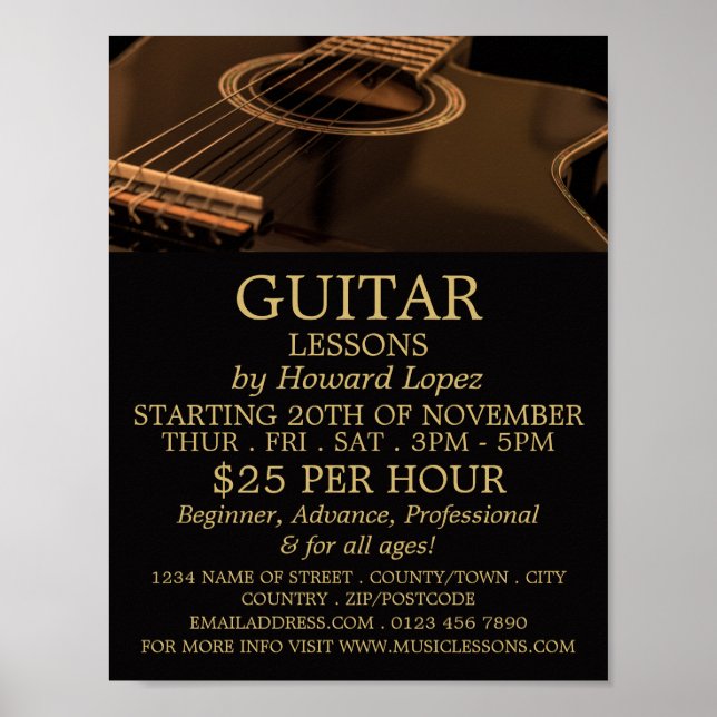 Black Guitar, Guitar Lessons Advertising Poster (Front)