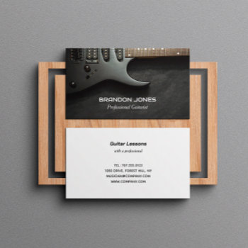 Black Guitar  Guitarist  Professional Musician Bus Business Card by MondoCut at Zazzle