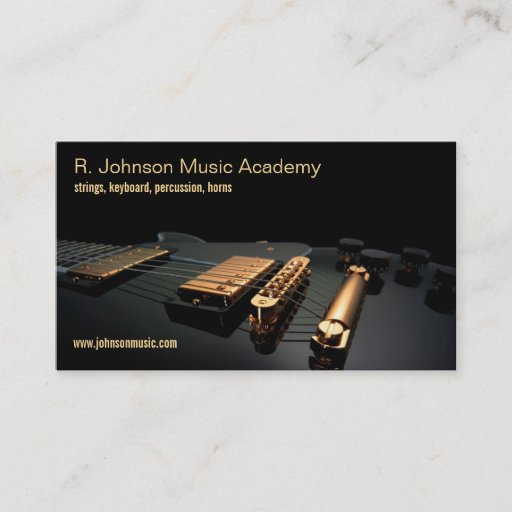 Customizable black guitar music instructor business card