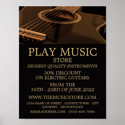 Black Guitar Musical Instrument Store Poster