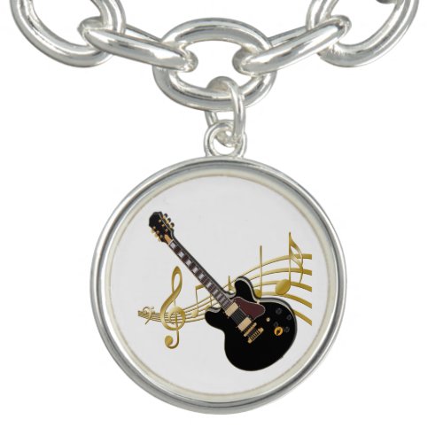 Black Guitar on Golden Music Charm Bracelet