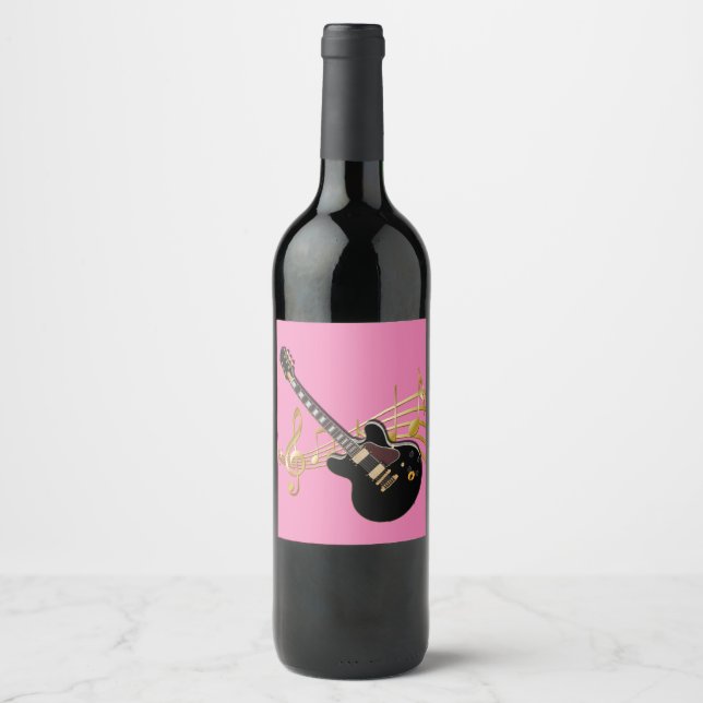 Black Guitar on Pink Wine Label (Front)