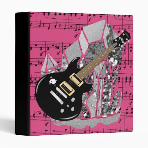 Black Guitar Pink Sheet Music Silver Crystal Binder
