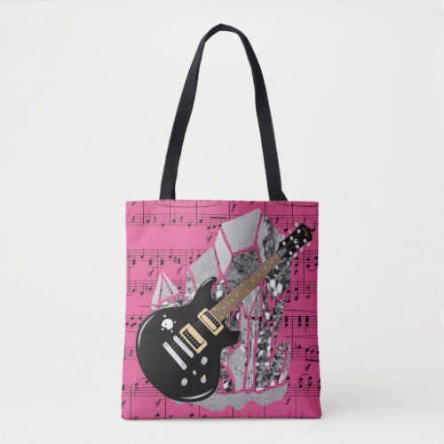 Black Guitar Pink Sheet Music Silver Crystal Tote Bag