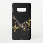 Black Guitar Samsung Galaxy S10eSlim Fit Case<br><div class="desc">Black guitar sitting on golden music score. Samsung Galaxy S10eSlim Fit Case,  Glossy. Designed by ab Martin Digital</div>