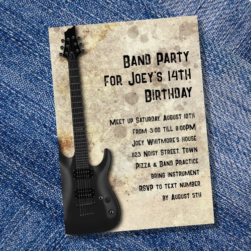 Black Guitar Teenager Birthday Party Invitation