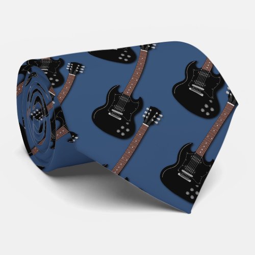 Black Guitars on Blue Musician Band Member Neck Tie