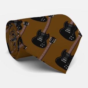 Black Guitars on Brown Musician Band Member Neck Tie