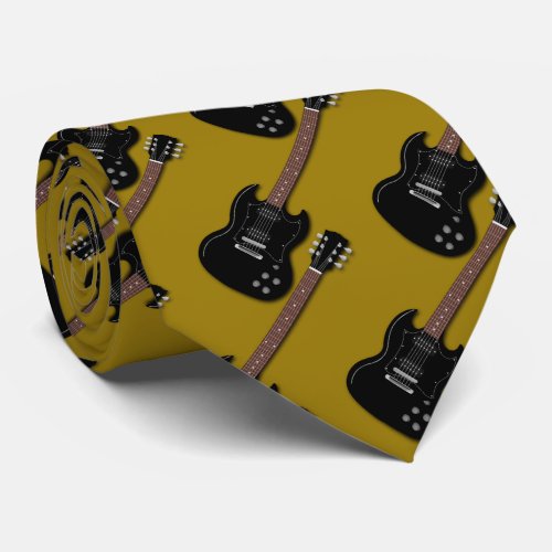 Black Guitars on Gold Musician Band Member Neck Tie