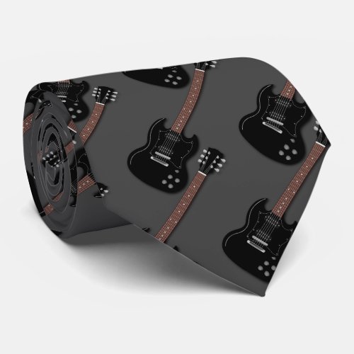 Black Guitars on Gray Musician Band Member Neck Tie