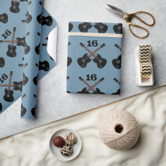 Black Guitars Teenage Boy Birthday Wrapping Paper