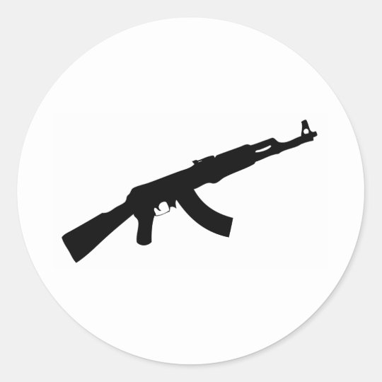 black gun ak 47 icon classic round sticker | Zazzle