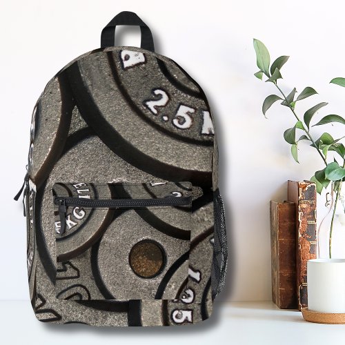 Black Gym Weights Fitness Printed Backpack