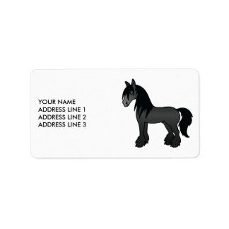 Black Gypsy Vanner Clydesdale Cartoon Horse &amp; Text Label