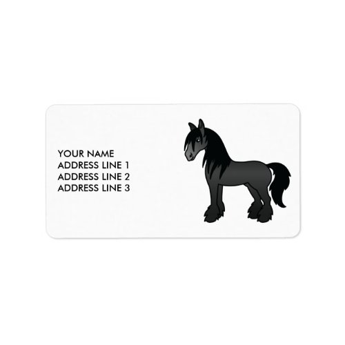 Black Gypsy Vanner Clydesdale Cartoon Horse  Text Label