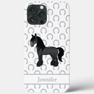 Black Gypsy Vanner Clydesdale Shire Cartoon Horse iPhone 13 Pro Max Case