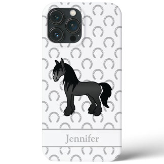 Black Gypsy Vanner Clydesdale Shire Cartoon Horse iPhone 13 Pro Max Case