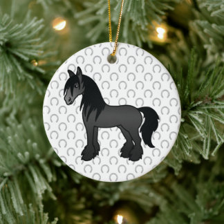 Black Gypsy Vanner Clydesdale Shire Cartoon Horse Ceramic Ornament