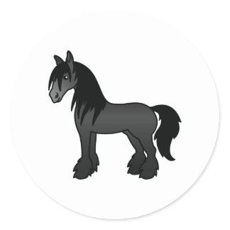 Black Gypsy Vanner Clydesdale Shire Cartoon Horse Classic Round Sticker
