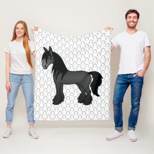 Black Gypsy Vanner Clydesdale Shire Cartoon Horse Fleece Blanket