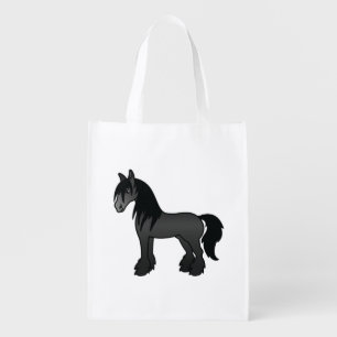 Black Gypsy Vanner Clydesdale Shire Cartoon Horse Grocery Bag
