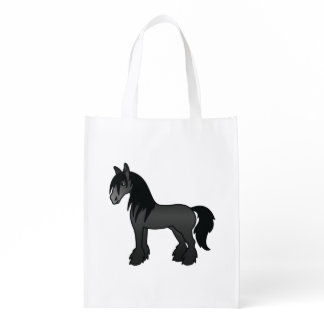 Black Gypsy Vanner Clydesdale Shire Cartoon Horse Grocery Bag