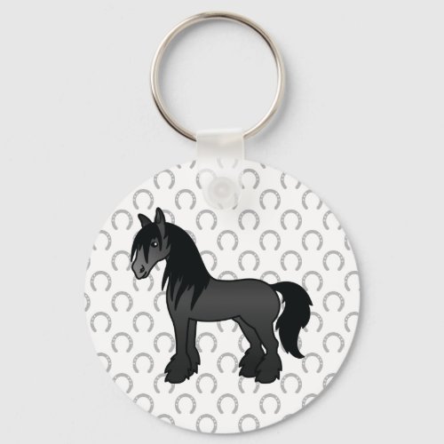 Black Gypsy Vanner Clydesdale Shire Cartoon Horse Keychain