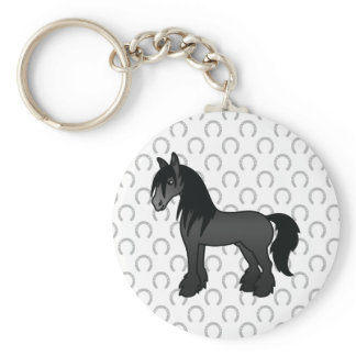 Black Gypsy Vanner Clydesdale Shire Cartoon Horse Keychain
