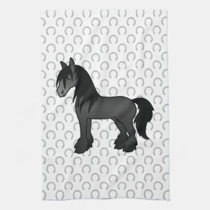 Black Gypsy Vanner Clydesdale Shire Cartoon Horse Kitchen Towel