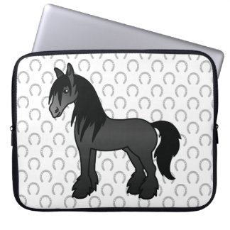 Black Gypsy Vanner Clydesdale Shire Cartoon Horse Laptop Sleeve