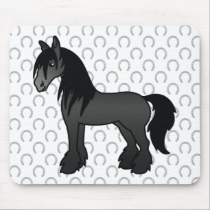 Black Gypsy Vanner Clydesdale Shire Cartoon Horse Mouse Pad