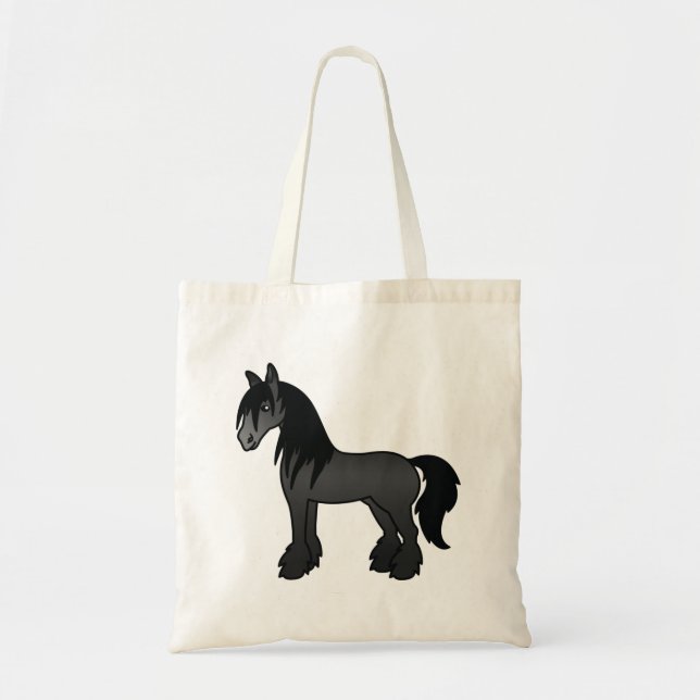 Black Gypsy Vanner Clydesdale Shire Cartoon Horse Tote Bag (Front)