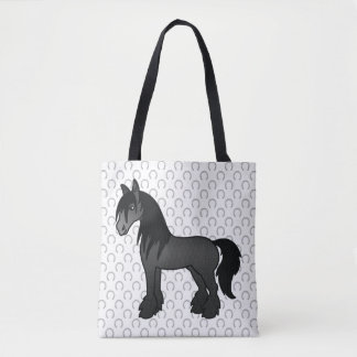 Black Gypsy Vanner Clydesdale Shire Cartoon Horse Tote Bag