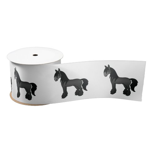 Black Gypsy Vanner Clydesdale Shire Cartoon Horses Satin Ribbon