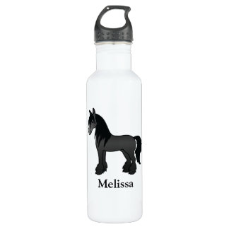Black Gypsy Vanner Clydesdale Shire Horse &amp; Name Stainless Steel Water Bottle