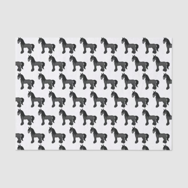 Black Gypsy Vanner Clydesdale Shire Horse Pattern Tissue Paper (Front)