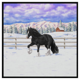 Black Gypsy Vanner Irish Cob Draft Horse In Snow Fabric
