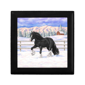 Black Gypsy Vanner Irish Cob Draft Horse In Snow Gift Box
