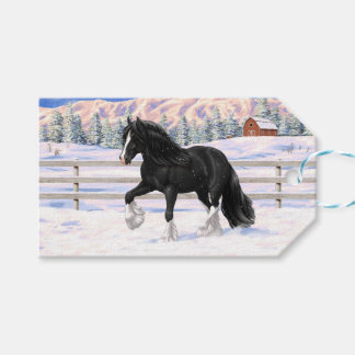Black Gypsy Vanner Irish Cob Draft Horse In Snow Gift Tags