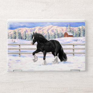 Black Gypsy Vanner Irish Cob Draft Horse In Snow HP Laptop Skin