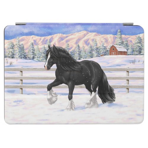 Black Gypsy Vanner Irish Cob Draft Horse In Snow iPad Air Cover