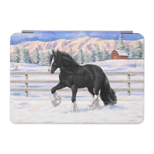 Black Gypsy Vanner Irish Cob Draft Horse In Snow iPad Mini Cover