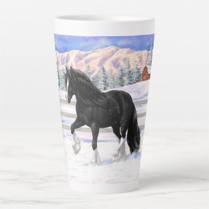 Black Gypsy Vanner Irish Cob Draft Horse In Snow Latte Mug