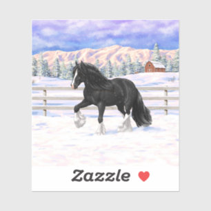 Black Gypsy Vanner Irish Cob Draft Horse In Snow Sticker