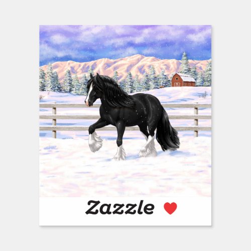 Black Gypsy Vanner Irish Cob Draft Horse In Snow Sticker